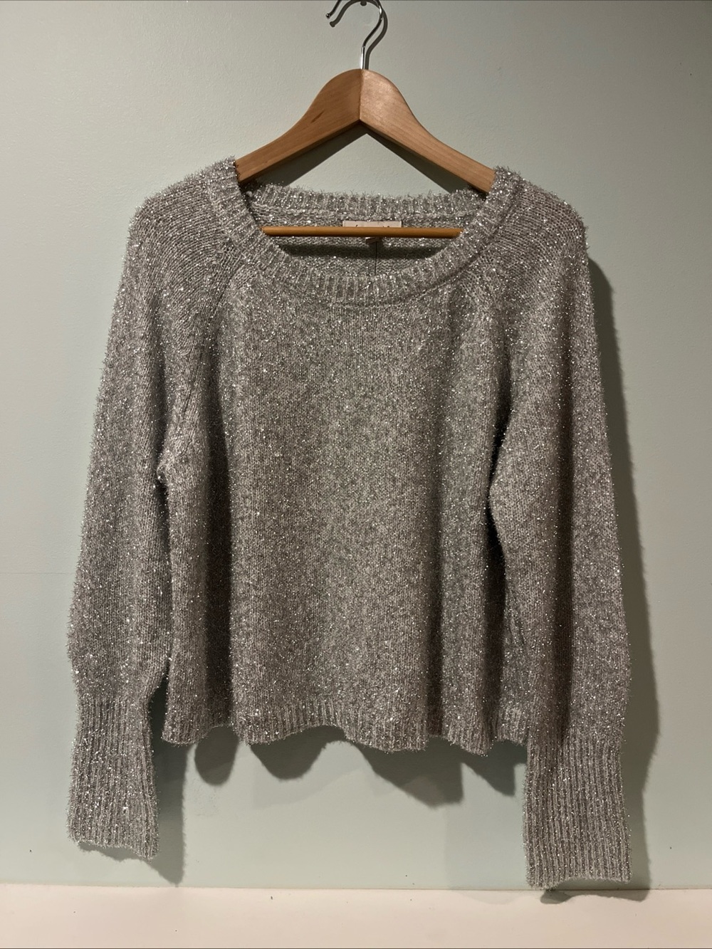 Francesca’s Women’s Silver Glittery Sweater | Size M